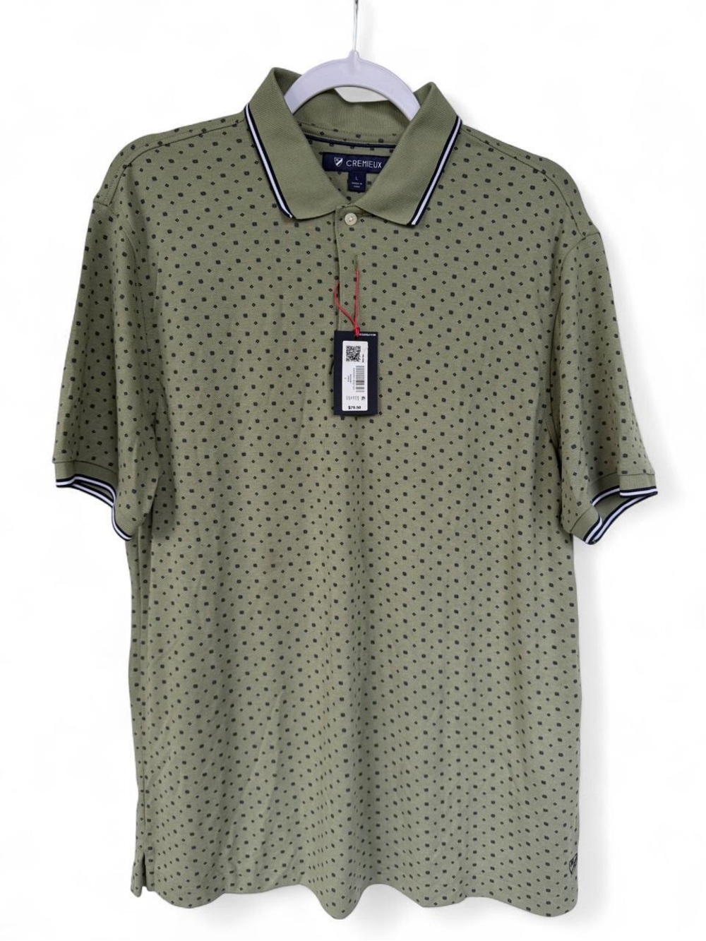 Daniel Cremieux Olive Green Polo with Black Dot Pattern